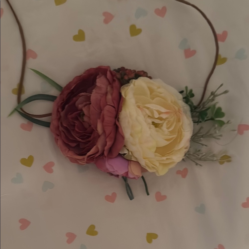 Floral Headband with Red and Cream Flowers